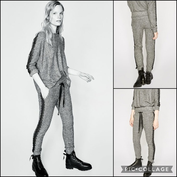 The Kooples Sport Grommet Eyelet Crochet Lace Jogger Pants - Picture 3 of 8